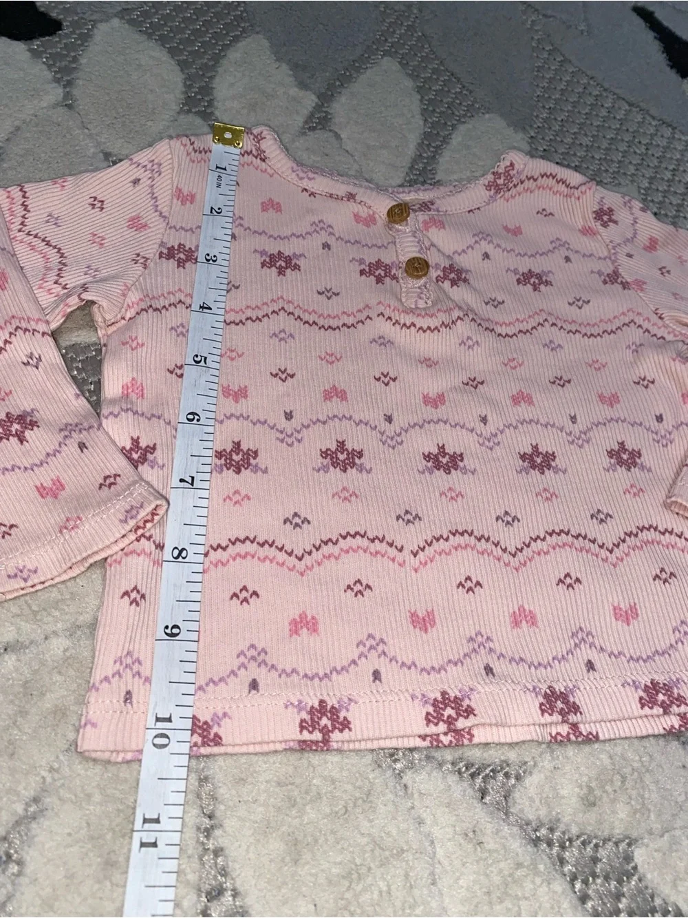 OshKosh B'gosh Pink Patterned Long-Sleeve Henley Top Baby Girl 12 Month